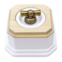 Выключатель 2-х позиционный для наружного монтажа проходной пластик белый/дуб некрашеный/фигурный